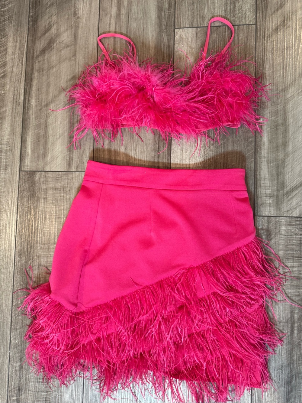 Hot Pink Feather Trim Mini Skirt - Women's Party Skirt